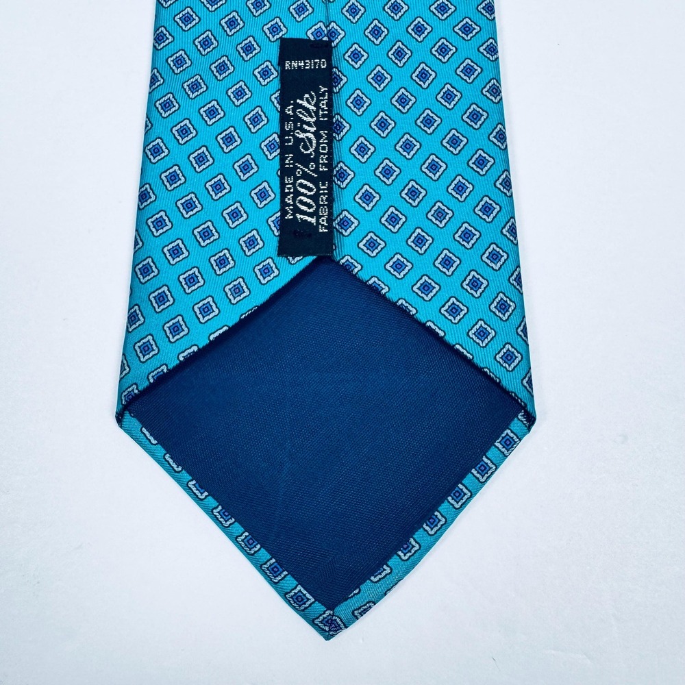 Oakton Ltd Mens Silk Tie Blue Turquoise Geometric Italian Necktie Classic Preppy - Picture 5 of 8